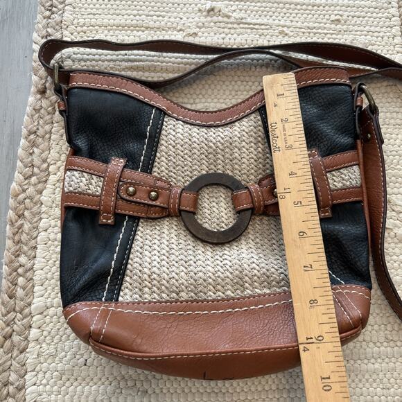 BOC Black Cognac Narayit Straw Woven Crossbody Purse Boho - Picture 2 of 10